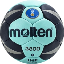 Мяч ганд. &quot;MOLTEN 3800&quot;, арт. H1X3800-CN, р.1, мат.ПУ,32 пан, руч.сш, бирюзово-т.синий