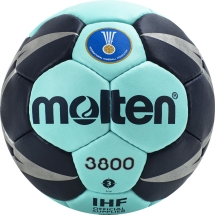 Мяч ганд. &quot;MOLTEN 3800&quot;, арт. H3X3800-CN, р.3, мат.ПУ,32 пан, руч.сш, бирюзово-т.синий